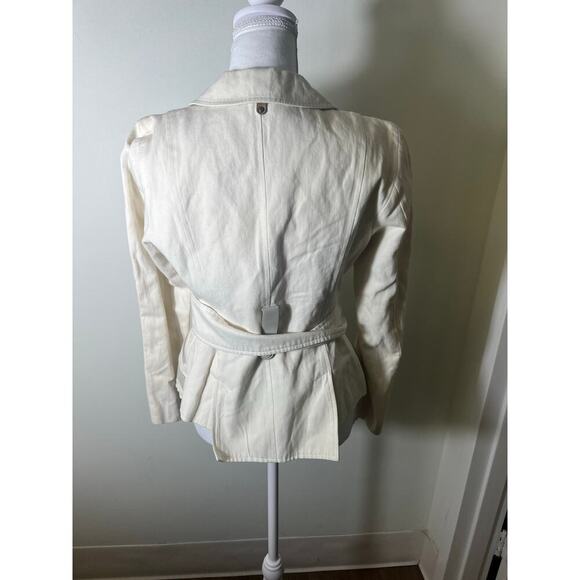 Mackage Off White Long Sleeve Cotton/Leather Belted Blazer Jacket Sz M - Picture 3 of 5